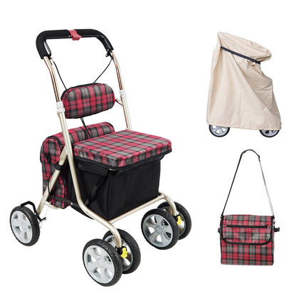 PIPIBEAR シルバーカー 歩行器 買い物カート 手押し車 ショッピングカート アルミ製 座れる 折り畳み 軽量 コンパクト 歩行器 高齢カート 7段階高さ調節 マルチレインカバー付き 肩掛けバッグ 折り畳み式 歩行補助 介護用品 室内室外兼用