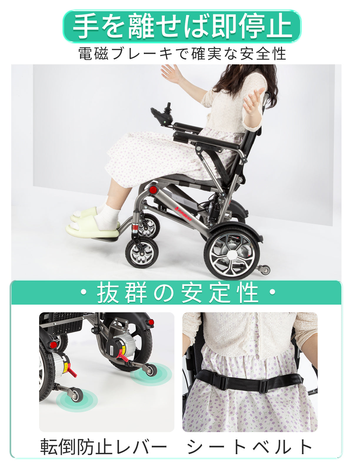 PIPIBEAR 電動車椅子 電動車いす 折りたたみ 軽量 コンパクト 車いす 航続15-18KM 軽量電動車椅子 キャリー 伸縮ハンドル付き 電磁自動ブレーキ フラッドライト付き 組み立て不要 障害者 高齢者 妊婦向け 日本語の説明書付き（PP-603L）